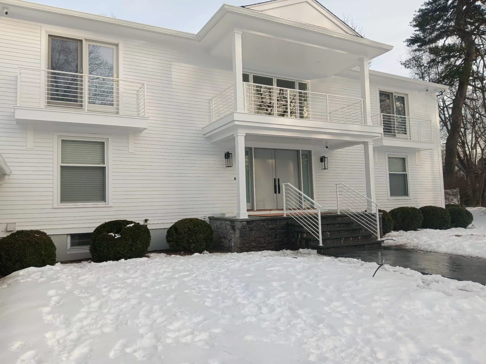 Exterior balcony railings fabricated and installed for Fairfield County CT residence