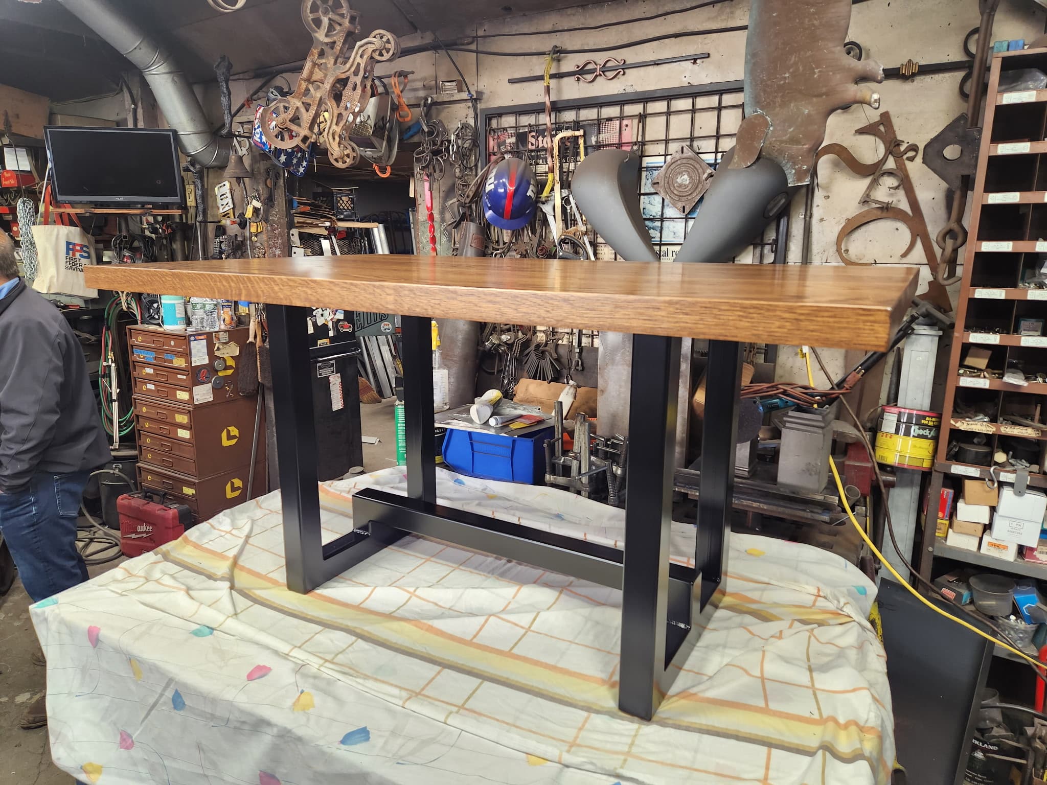 Custom welded metal console table built by Vinny's Custom Metal Fabricators in Norwalk CT